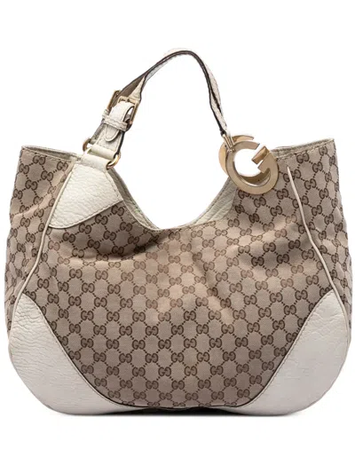 Pre-owned Gucci 2016-2026 Gg Canvas Charlotte Tote Bag In White