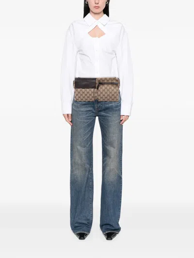 Pre-owned Gucci 2016-2026 Gg Canvas Double Pocket Belt Bag In Neutrals