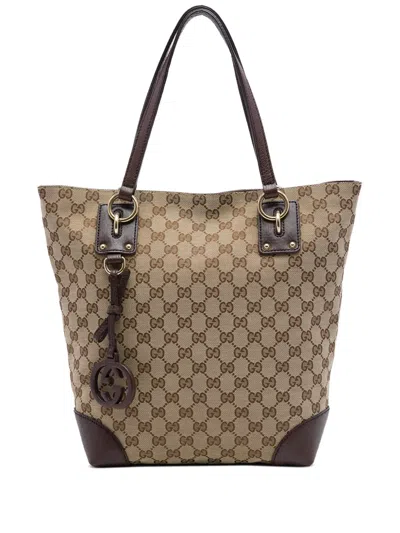 Pre-owned Gucci 2016-2026 Gg Canvas Gg Charm Tote Bag In Brown