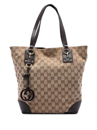 Pre-owned Gucci 2016-2026 Gg Canvas Gg Charm Tote Bag In Neutral