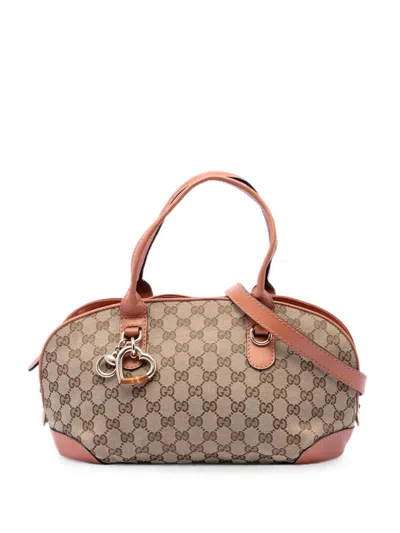 Pre-owned Gucci 2016-2026 Gg Canvas Heart Bit Satchel In Neutrals