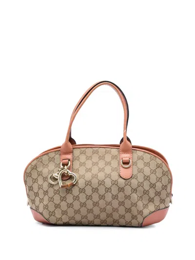 Pre-owned Gucci 2016-2026 Gg Canvas Heart Bit Satchel In Neutrals