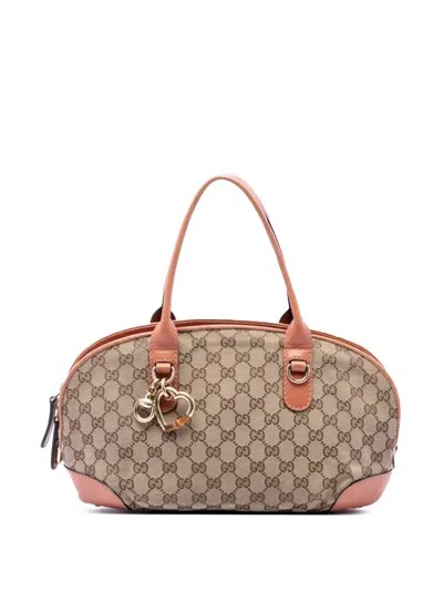 Pre-owned Gucci 2016-2026 Gg Canvas Heart Bit Satchel In Neutrals