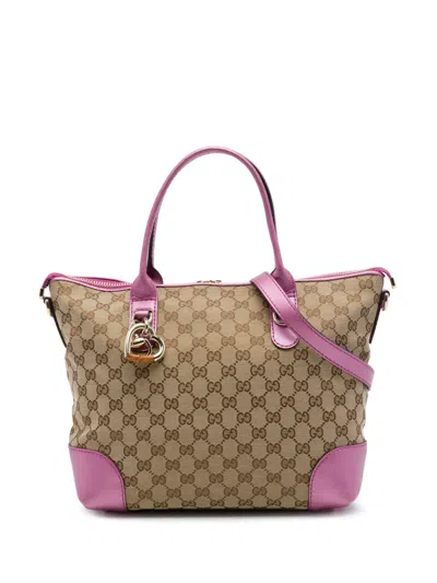 Pre-owned Gucci 2016-2026 Gg Canvas Heart Bit Satchel In Neutrals
