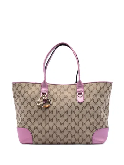 Pre-owned Gucci 2016-2026 Gg Canvas Heart Bit Tote Bag In Neutral