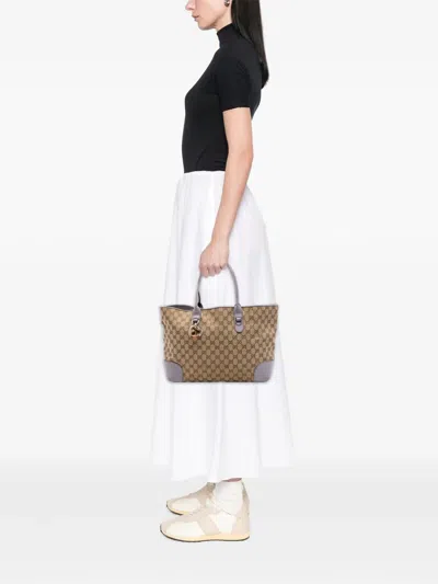Pre-owned Gucci 2016-2026 Gg Canvas Heart Bit Tote Bag In Purple