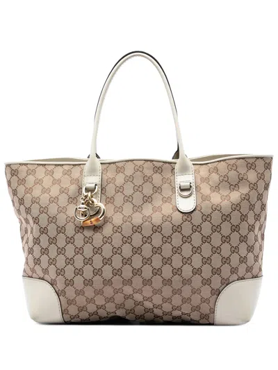 Pre-owned Gucci 2016-2026 Gg Canvas Heart Bit Tote Bag In White