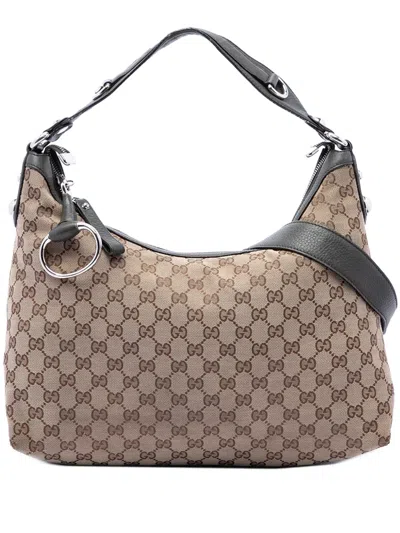 Pre-owned Gucci 2016-2026 Gg Canvas Icon Bit Satchel In Neutral