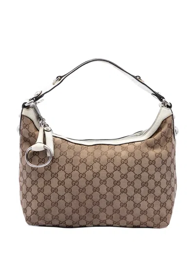 Pre-owned Gucci 2016-2026 Gg Canvas Icon Bit Satchel In Neutrals