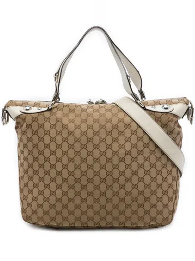 Pre-owned Gucci 2016-2026 Gg Canvas Icon Bit Satchel In Neutrals
