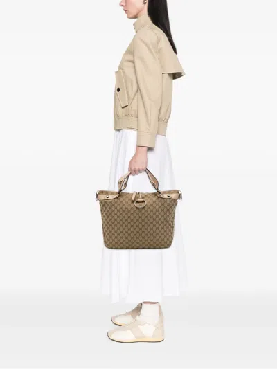Pre-owned Gucci 2016-2026 Gg Canvas Icon Bit Satchel In Neutrals