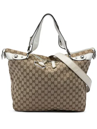 Pre-owned Gucci 2016-2026 Gg Canvas Icon Bit Satchel In White