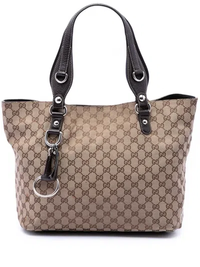 Pre-owned Gucci 2016-2026 Gg Canvas Icon Bit Tote Bag In Neutral