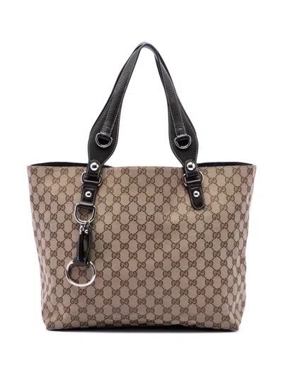 Pre-owned Gucci 2016-2026 Gg Canvas Icon Bit Tote Bag In Neutral