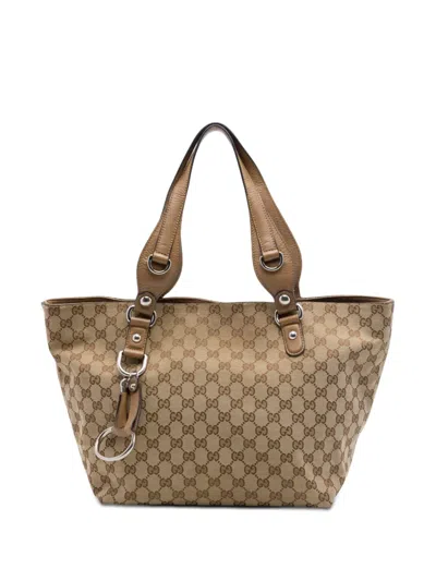 Pre-owned Gucci 2016-2026 Gg Canvas Icon Bit Tote Bag In Neutrals