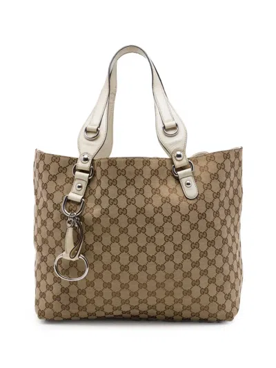 Pre-owned Gucci 2016-2026 Gg Canvas Icon Bit Tote Bag In White
