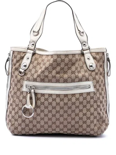 Pre-owned Gucci 2016-2026 Gg Canvas Icon Bit Zip Tote Bag In White
