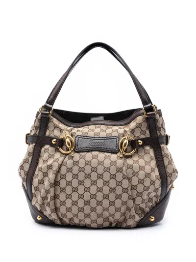 Pre-owned Gucci 2016-2026 Gg Canvas Jockey Shoulder Bag In Neutral