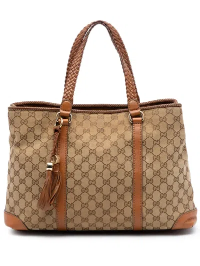 Pre-owned Gucci 2016-2026 Gg Canvas Marrakech Tote Bag In Neutral