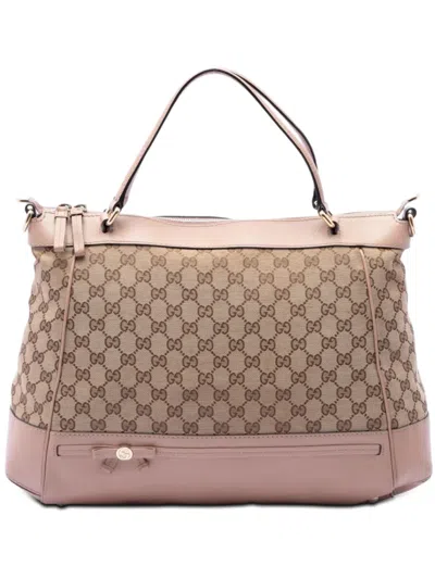 Pre-owned Gucci 2016-2026 Gg Canvas Mayfair Satchel In Neutral