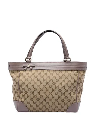 Pre-owned Gucci 2016-2026 Gg Canvas Mayfair Tote Bag In Neutrals