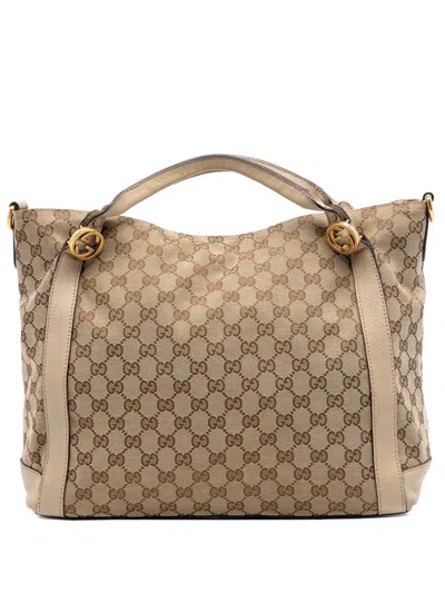 Pre-owned Gucci 2016-2026 Gg Canvas Miss Gg Satchel In Neutral