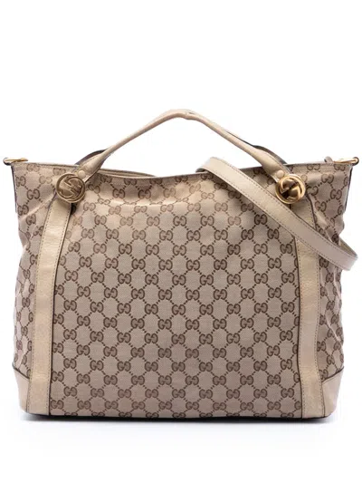 Pre-owned Gucci 2016-2026 Gg Canvas Miss Gg Satchel In Neutrals