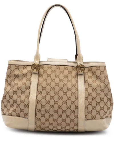 Pre-owned Gucci 2016-2026 Gg Canvas Miss Gg Tote Bag In Neutral