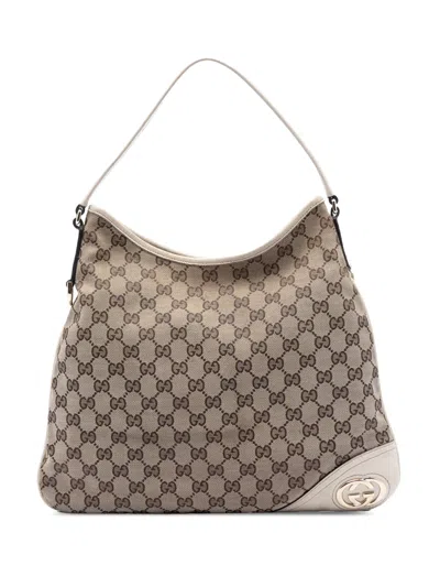 Pre-owned Gucci 2016-2026 Gg Canvas New Britt Hobo Bag In Neutral