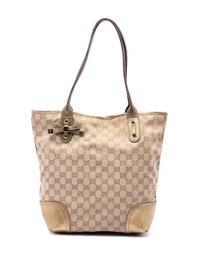 Pre-owned Gucci 2016-2026 Gg Canvas Princy Tote Bag In Gold