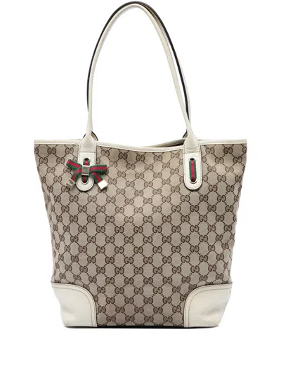 Pre-owned Gucci 2016-2026 Gg Canvas Princy Tote Bag In White