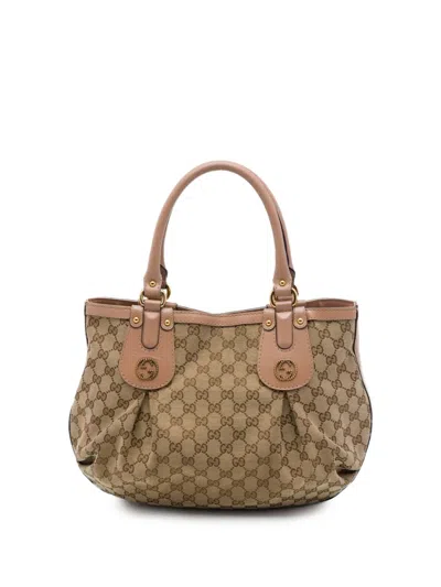 Pre-owned Gucci 2016-2026 Gg Canvas Scarlett Tote Bag In Neutrals