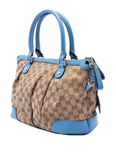 Pre-owned Gucci 2016-2026 Gg Canvas Sukey Satchel In Blue