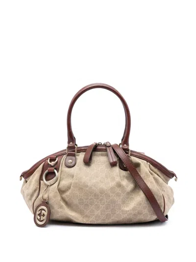 Pre-owned Gucci 2016-2026 Gg Canvas Sukey Satchel In Brown
