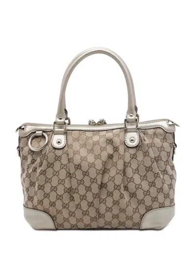 Pre-owned Gucci 2016-2026 Gg Canvas Sukey Satchel In Gold