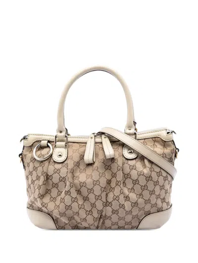 Pre-owned Gucci 2016-2026 Gg Canvas Sukey Satchel In Neutral