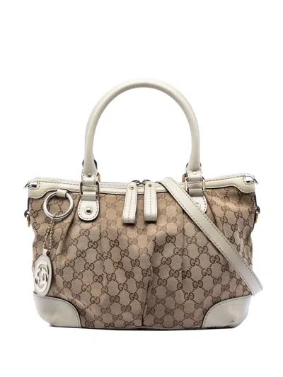 Pre-owned Gucci 2016-2026 Gg Canvas Sukey Satchel In Neutral