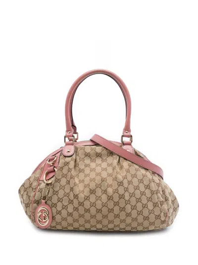 Pre-owned Gucci 2016-2026 Gg Canvas Sukey Satchel In Neutral