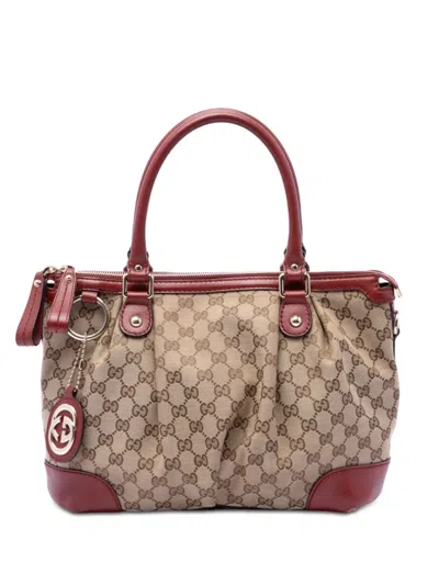 Pre-owned Gucci 2016-2026 Gg Canvas Sukey Satchel In Neutrals