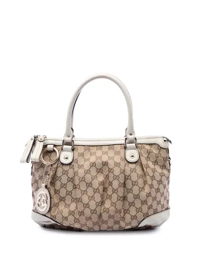 Pre-owned Gucci 2016-2026 Gg Canvas Sukey Satchel In Neutrals