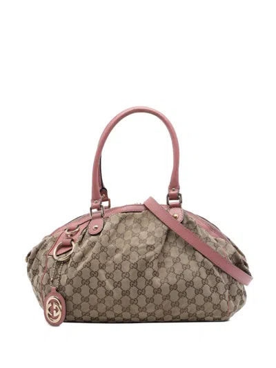 Pre-owned Gucci 2016-2026 Gg Canvas Sukey Satchel In Neutrals