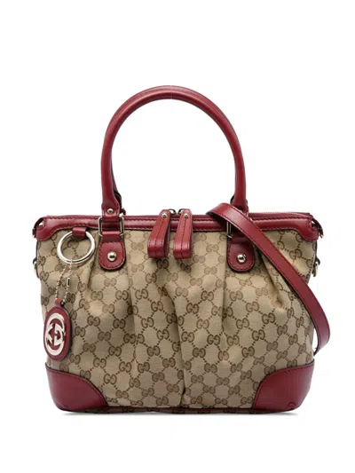 Pre-owned Gucci 2016-2026 Gg Canvas Sukey Satchel In Neutrals