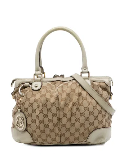 Pre-owned Gucci 2016-2026 Gg Canvas Sukey Satchel In Neutrals