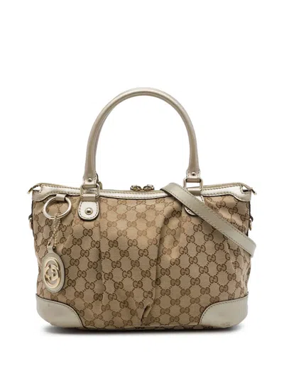 Pre-owned Gucci 2016-2026 Gg Canvas Sukey Satchel In Neutrals
