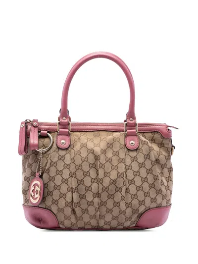 Pre-owned Gucci 2016-2026 Gg Canvas Sukey Satchel In Neutrals