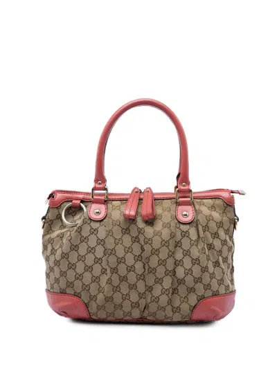 Pre-owned Gucci 2016-2026 Gg Canvas Sukey Satchel In Neutrals