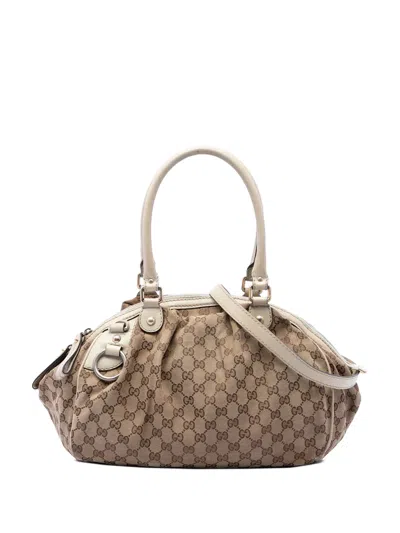 Pre-owned Gucci 2016-2026 Gg Canvas Sukey Satchel In Neutrals