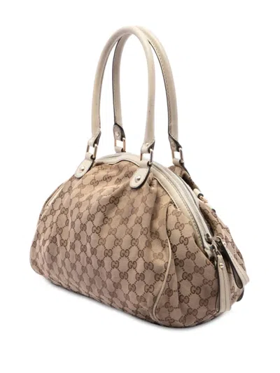 Pre-owned Gucci 2016-2026 Gg Canvas Sukey Satchel In Neutrals