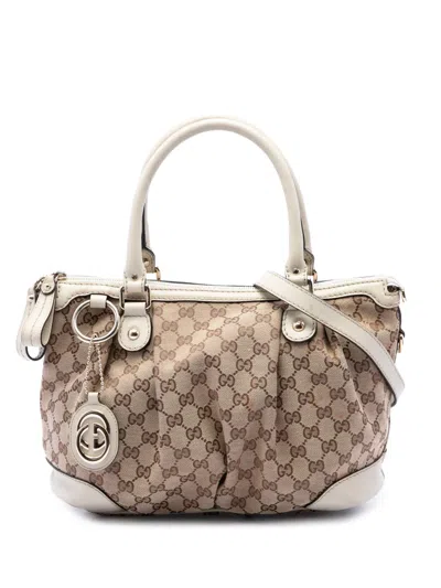 Pre-owned Gucci 2016-2026 Gg Canvas Sukey Satchel In Neutrals