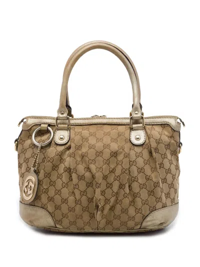 Pre-owned Gucci 2016-2026 Gg Canvas Sukey Satchel In Neutrals